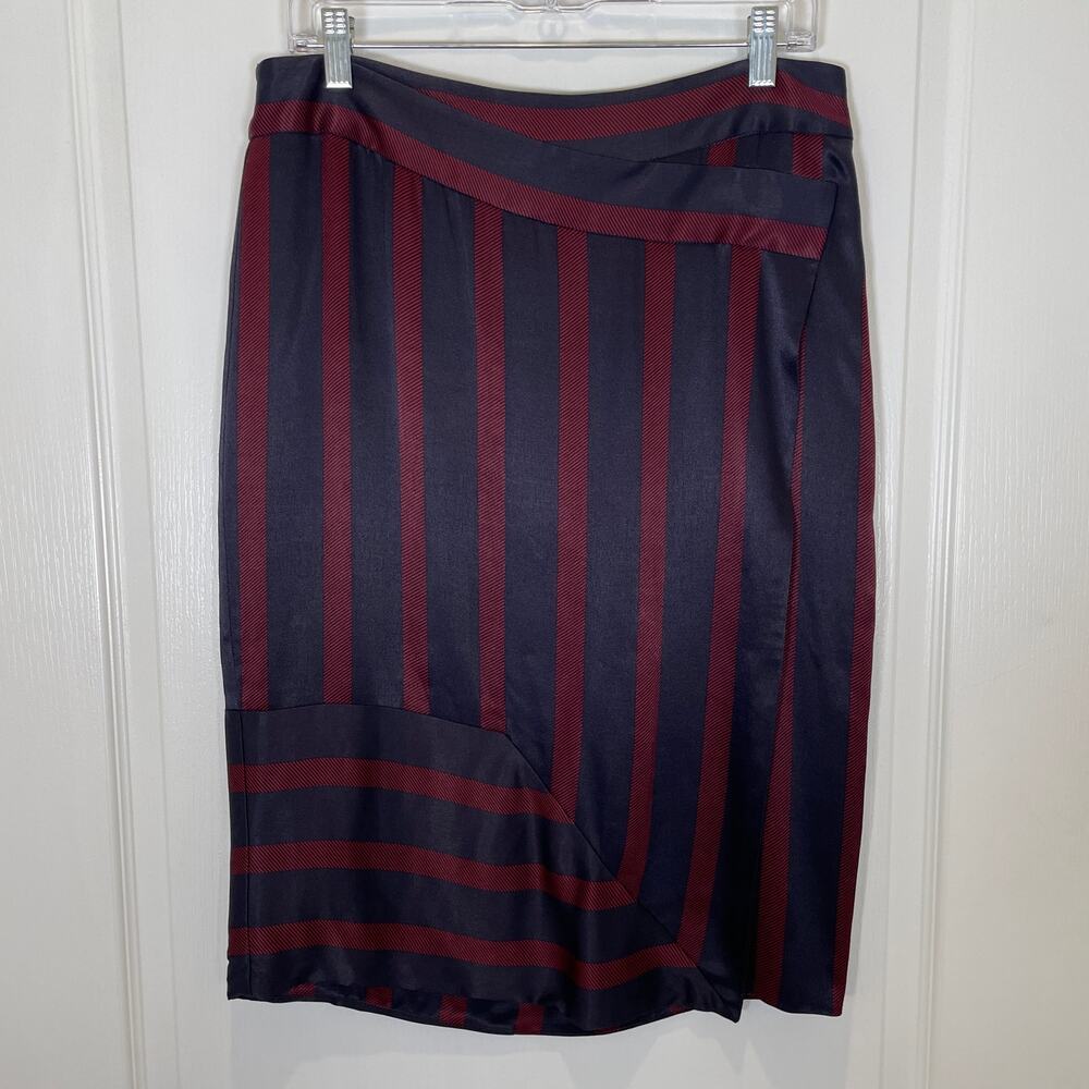 By Malene Birger Danish Designer Asymmetric Stripes Skirt Navy‎ Red Wrap 38 US 8